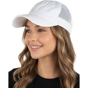 Women's White Distressed Mesh Back Adjustable Classic Comfortable Baseball Cap